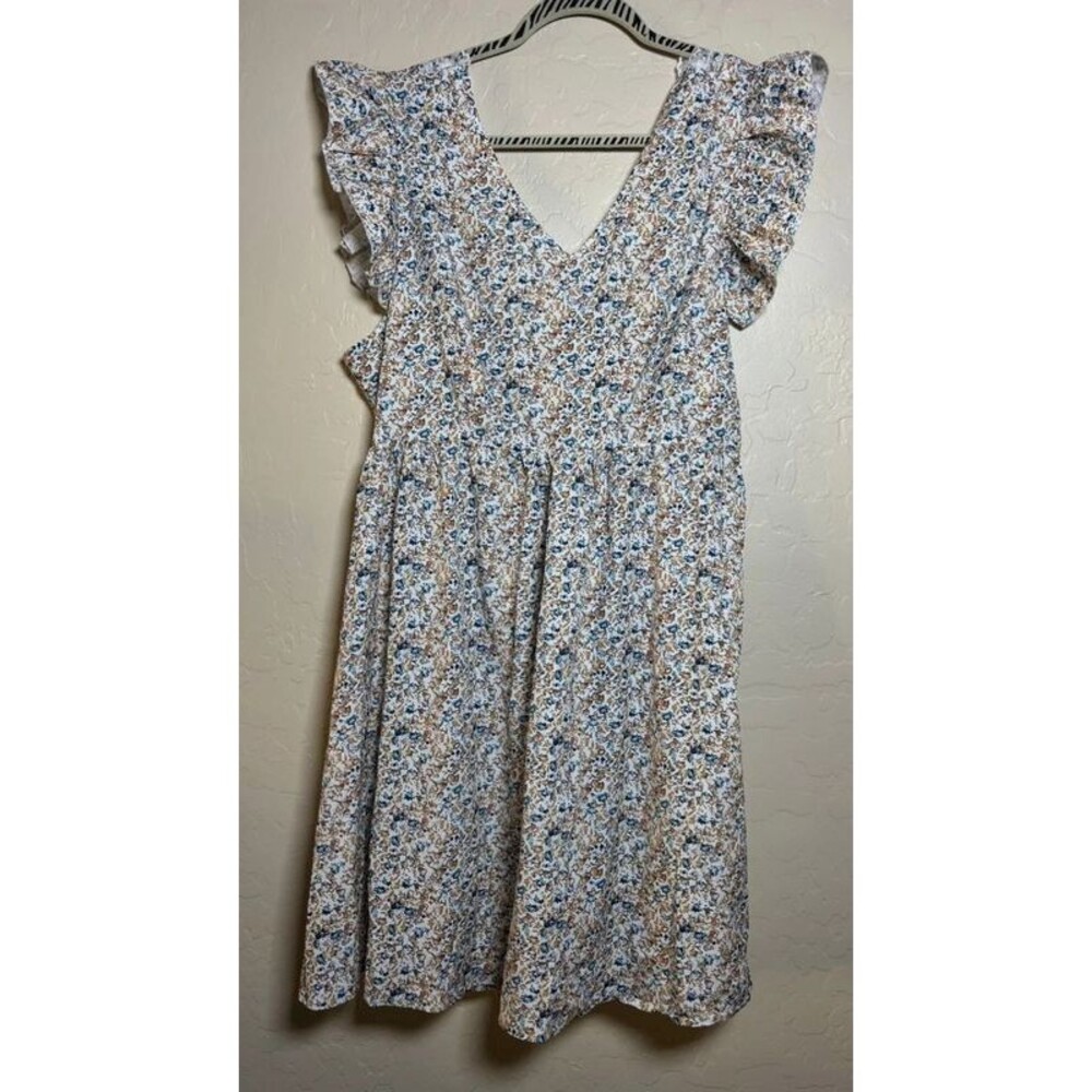 Floral Ruffle Mini Dress with Lace and Tie Back Women's XL